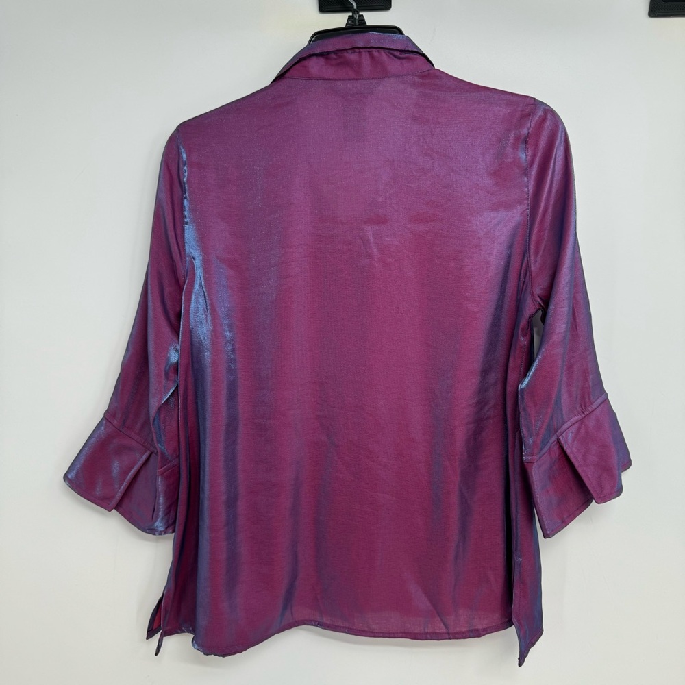 NWT Ali Miles Shimmer Woven Wire Collar 3/4 Cuffed Sleeve Tunic Petite Small New - Picture 5 of 14